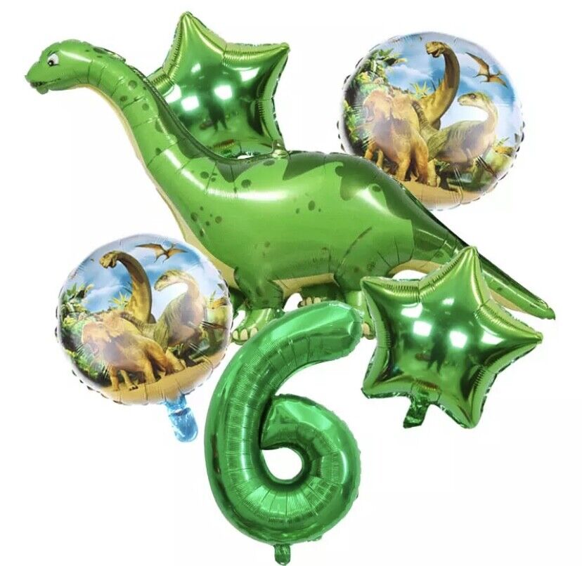 6 pcs/set Green dino Dinosaur Foil Balloons with number Jurassic World Party CHOOSE YOUR NUMBER