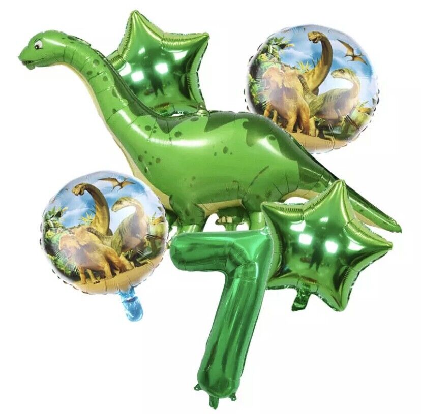 6 pcs/set Green dino Dinosaur Foil Balloons with number Jurassic World Party CHOOSE YOUR NUMBER