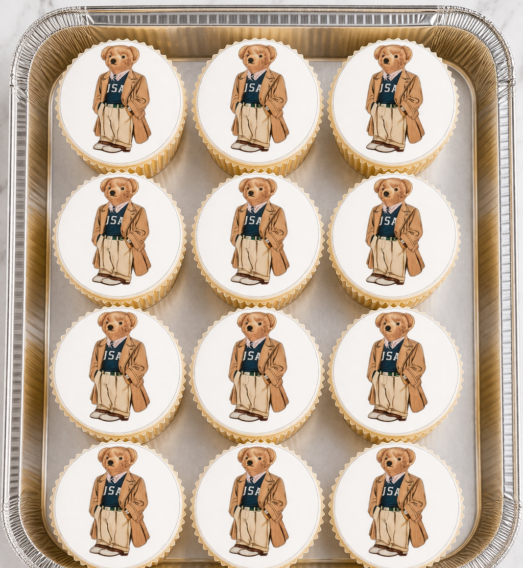 Set of 12 "Polo Bear" pre cut edible image discs for desserts, choose your size