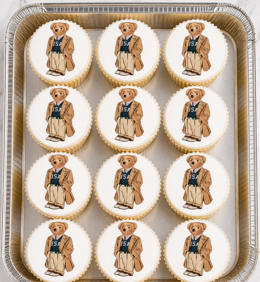 Set of 12 "Polo Bear" pre cut edible image discs for desserts, choose your size