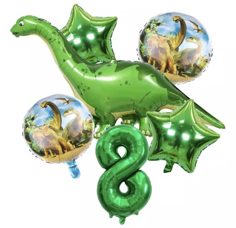 6 pcs/set Green dino Dinosaur Foil Balloons with number Jurassic World Party CHOOSE YOUR NUMBER