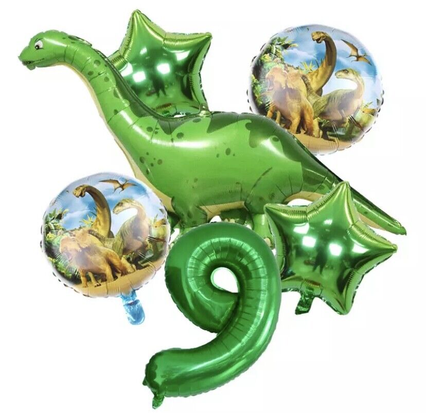 6 pcs/set Green dino Dinosaur Foil Balloons with number Jurassic World Party CHOOSE YOUR NUMBER