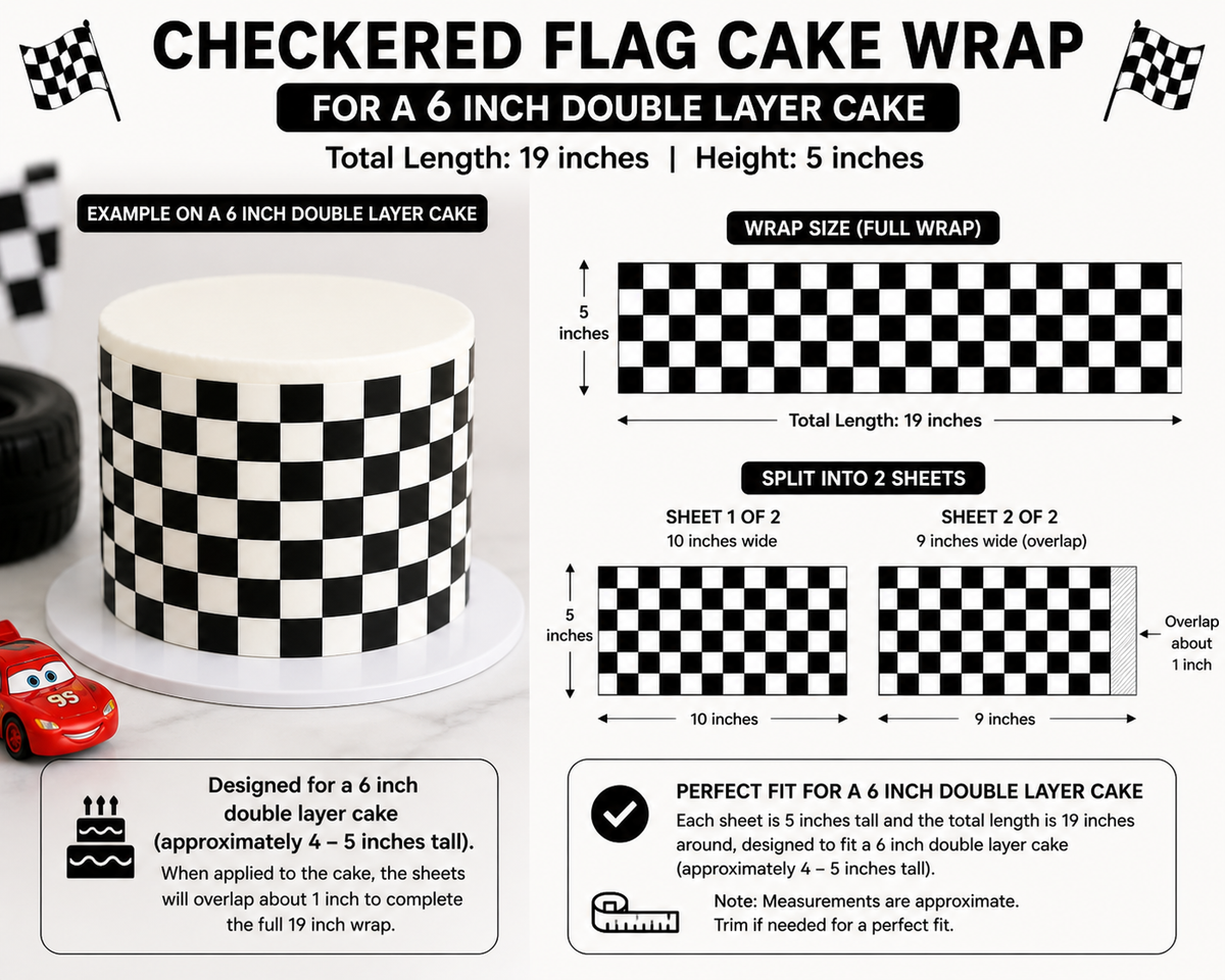 Checkered Flag Cake Wrap for a 6 inch double layer cake- edible wafer paper