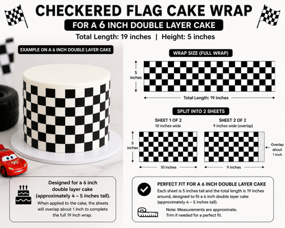 Checkered Flag Cake Wrap for a 6 inch double layer cake- edible wafer paper