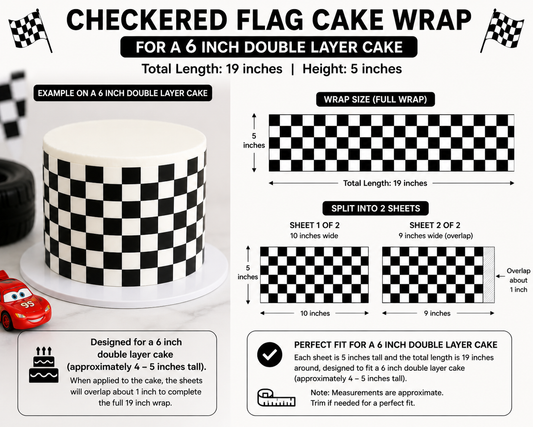 Checkered Flag Cake Wrap for a 6 inch double layer cake- edible wafer paper