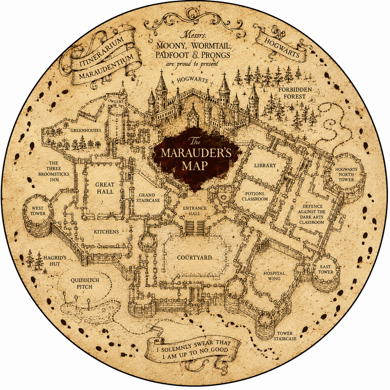 One single "Harry Potter, Marauder's Map" edible wafer paper image rounds for a cake PRE CUT choose your size