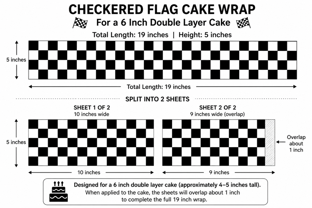 Checkered Flag Cake Wrap for a 6 inch double layer cake- edible wafer paper
