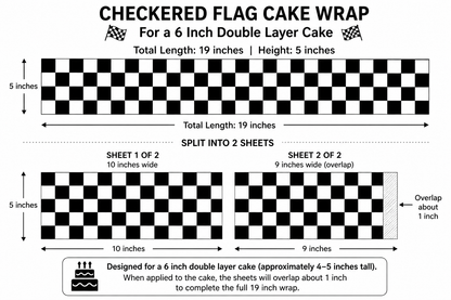Checkered Flag Cake Wrap for a 6 inch double layer cake- edible wafer paper