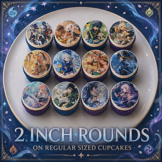Set of 12 "Genshin Impact" pre cut edible image rounds for desserts, choose your size