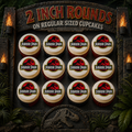 Set of 12 "Jurassic Park" pre cut edible image discs for desserts, choose your size