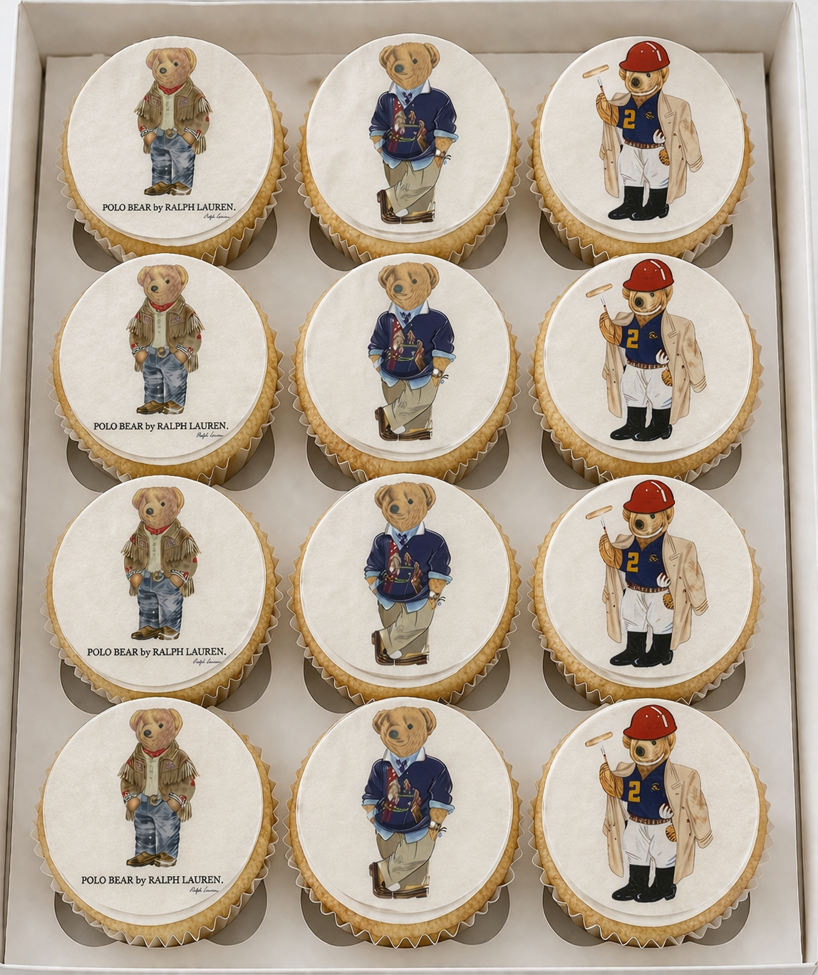 Set of 12 "Polo Bear" pre cut edible image discs for desserts, choose your size