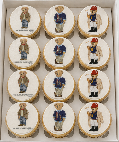 Set of 12 "Polo Bear" pre cut edible image discs for desserts, choose your size