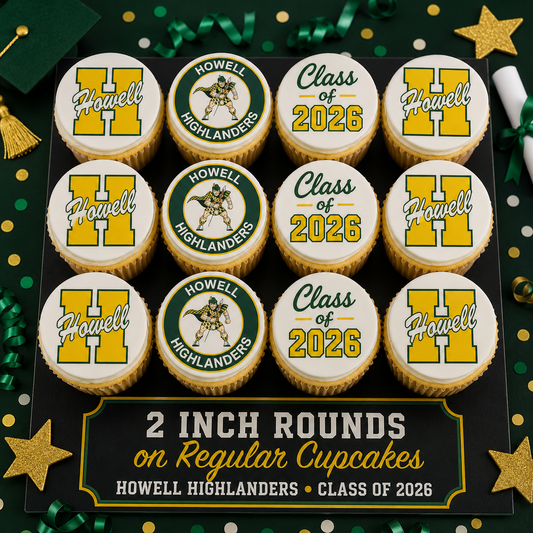 Set of 12 Howell Highlanders Class of 2026 edible images rounds for desserts, pre cut, many sizes available