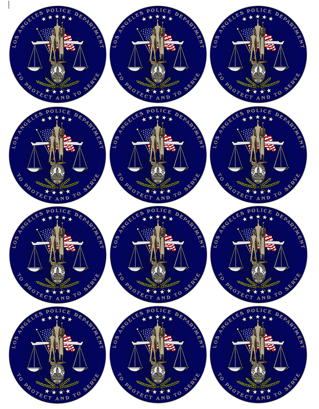 Set of 12 "LA Los Angeles Police Department" pre cut edible image discs for desserts, choose your size