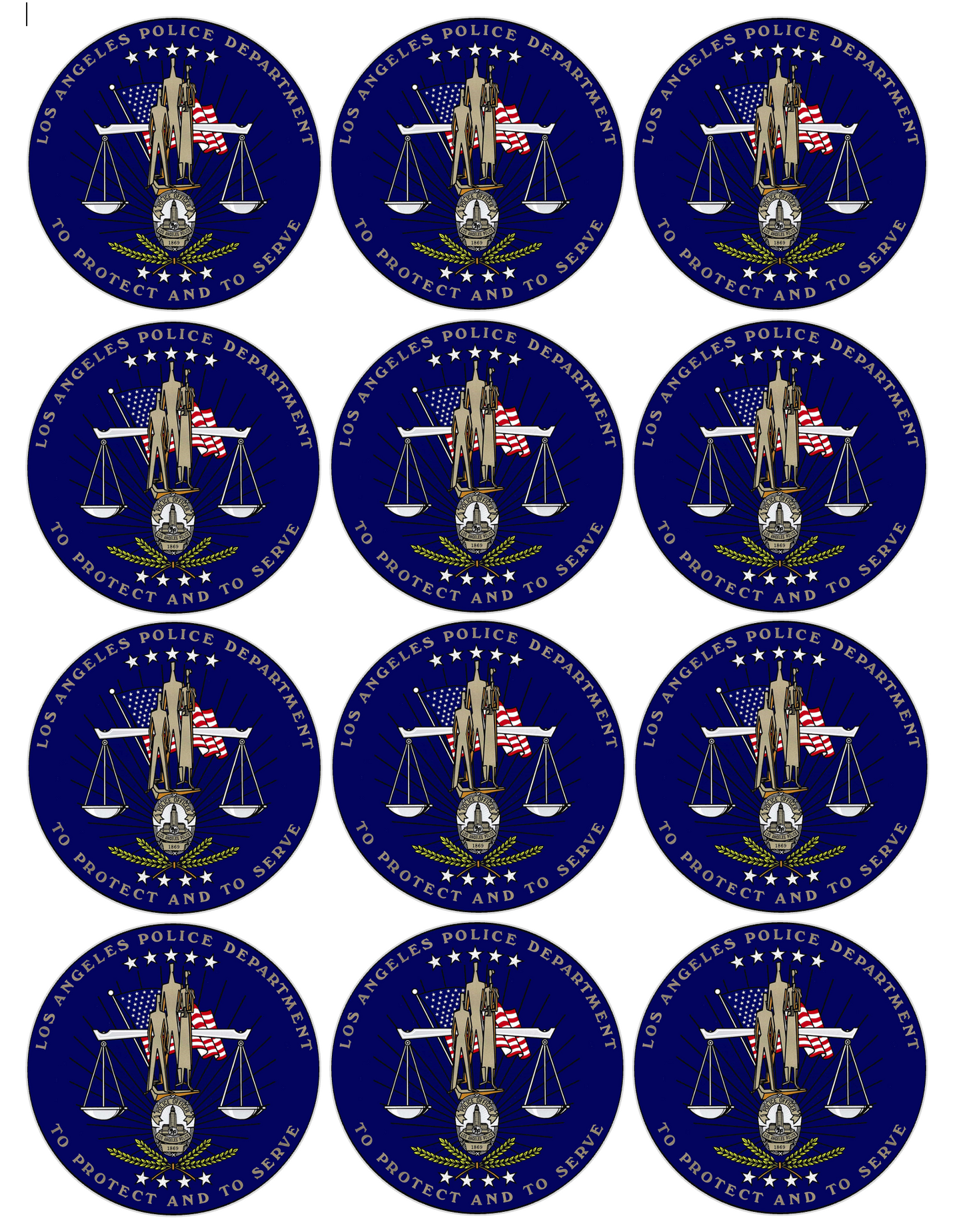 Set of 12 "LA Los Angeles Police Department" pre cut edible image discs for desserts, choose your size