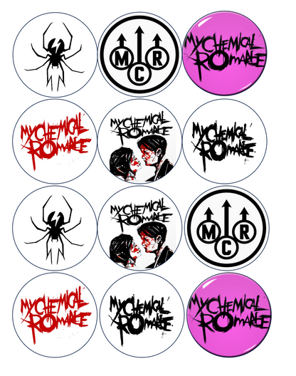 Set of 12 "MCR My chemical romance" pre cut edible image discs for desserts, drink toppers, choose your size