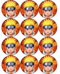 Set of 12 "Naruto" pre cut edible image discs for desserts, drink toppers, choose your size
