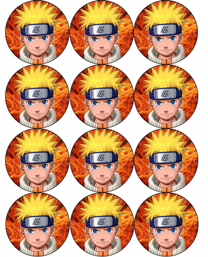 Set of 12 "Naruto" pre cut edible image discs for desserts, drink toppers, choose your size