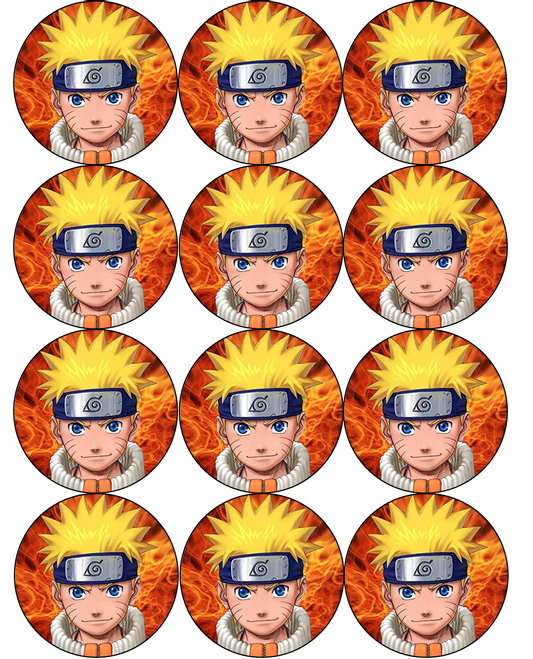 Set of 12 "Naruto" pre cut edible image discs for desserts, drink toppers, choose your size