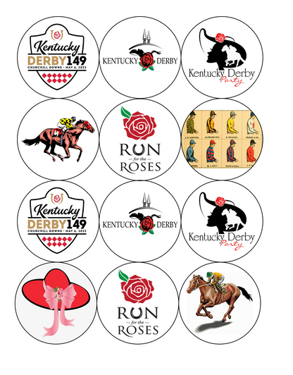 Set of 12 edible images for desserts, drink toppers, pre cut, many sizes available- Kentucky Derby, Horse Races