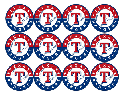 Set of 12 edible images for desserts, drink toppers, pre cut, many sizes available- Texas Rangers