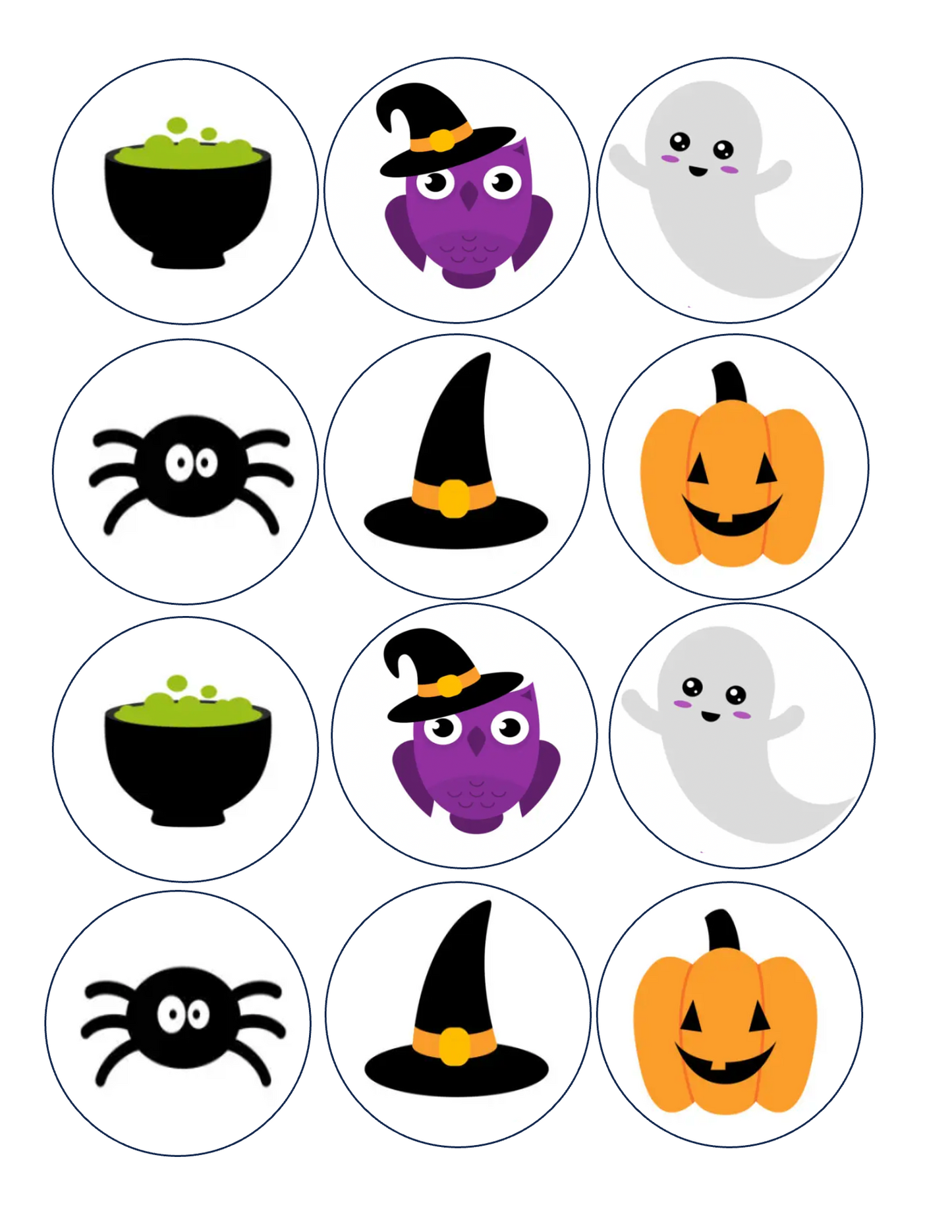 Set of 12 "Halloween" pre cut edible image discs for desserts, drink toppers, choose your size