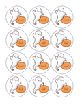 Set of 12 "Halloween" pre cut edible image discs for desserts, drink toppers, choose your size