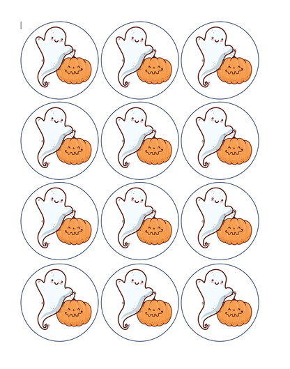 Set of 12 "Halloween" pre cut edible image discs for desserts, drink toppers, choose your size