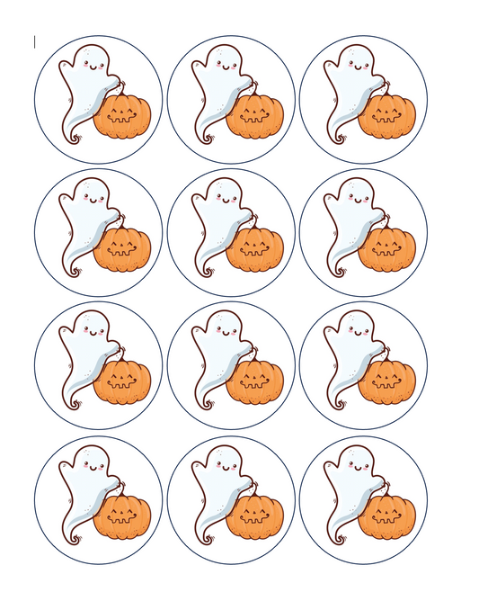 Set of 12 "Halloween" pre cut edible image discs for desserts, drink toppers, choose your size