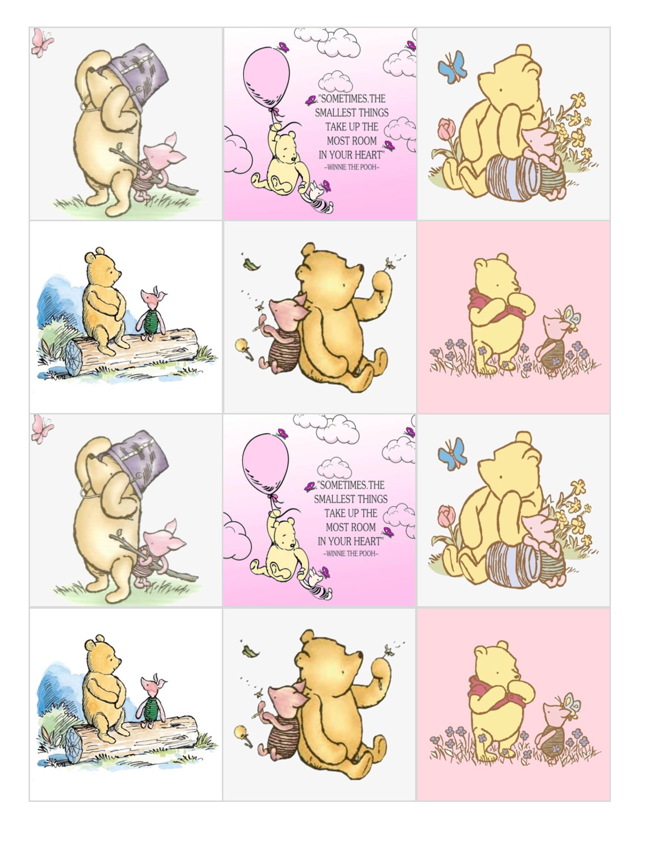 Set of 12 square edible images- Pink Pooh Baby Shower - many sizes available