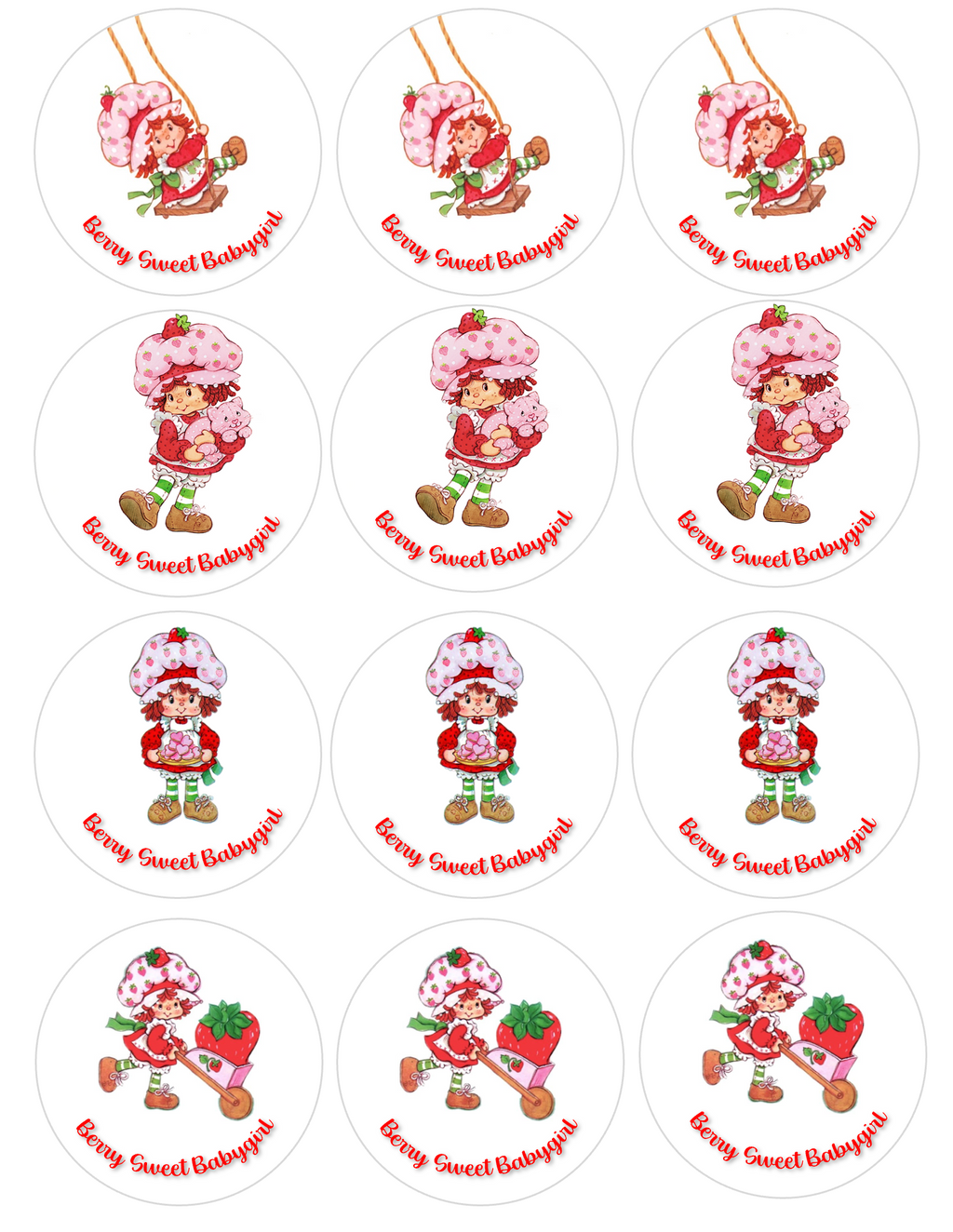 CUSTOM STRAWBERRY SHORTCAKE Set of 12 edible images for desserts, drink toppers, pre cut, many sizes available