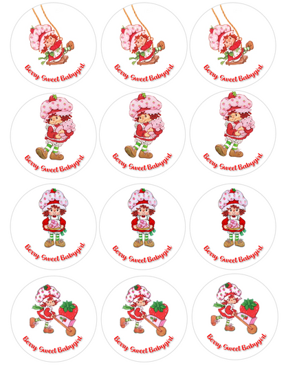 CUSTOM STRAWBERRY SHORTCAKE Set of 12 edible images for desserts, drink toppers, pre cut, many sizes available