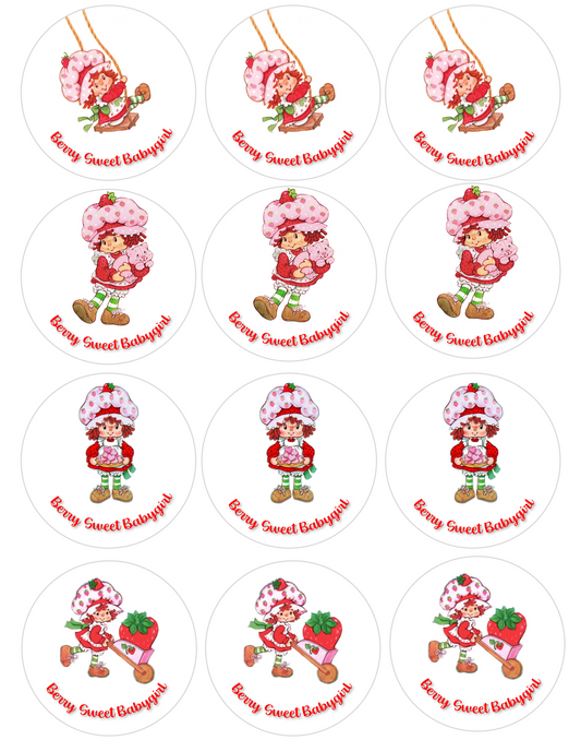CUSTOM STRAWBERRY SHORTCAKE Set of 12 edible images for desserts, drink toppers, pre cut, many sizes available