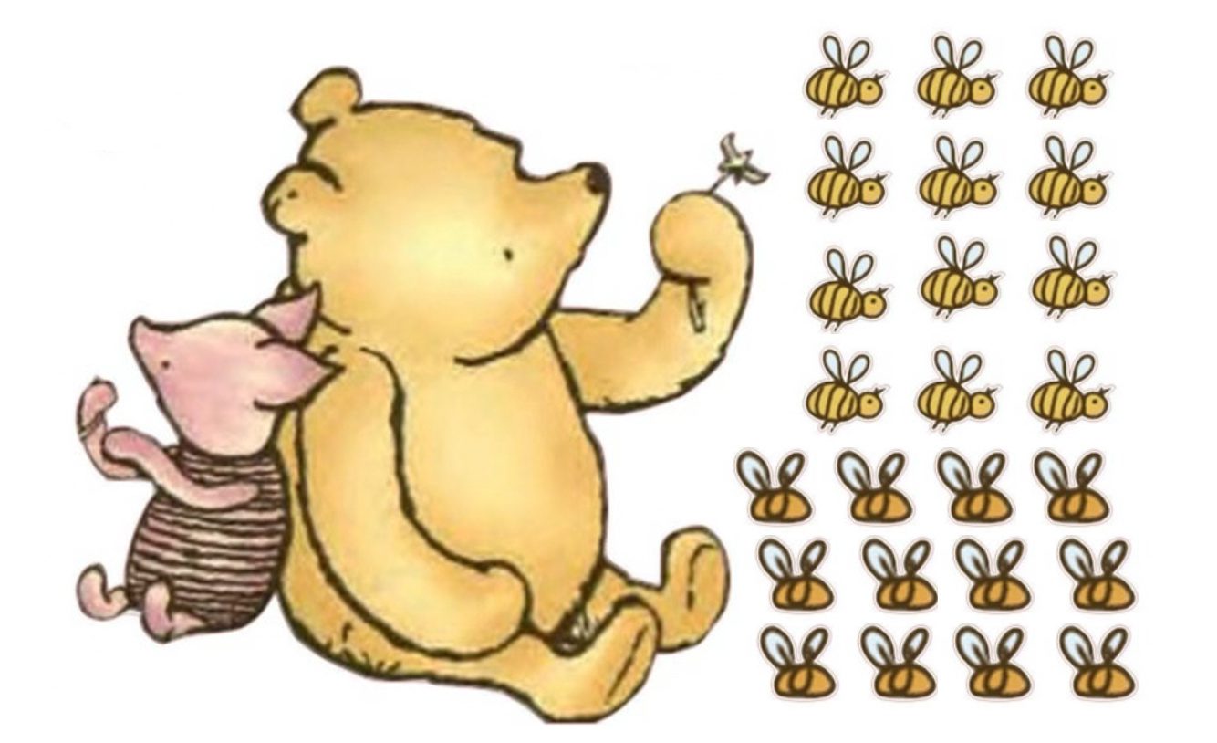 Winnie the Pooh + Bees edible images for desserts, cakes, pre cut 4.5 inch height 4.75 inch width NOT PRE CUT