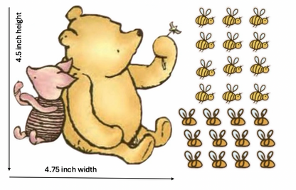 Winnie the Pooh + Bees edible images for desserts, cakes, pre cut 4.5 inch height 4.75 inch width NOT PRE CUT