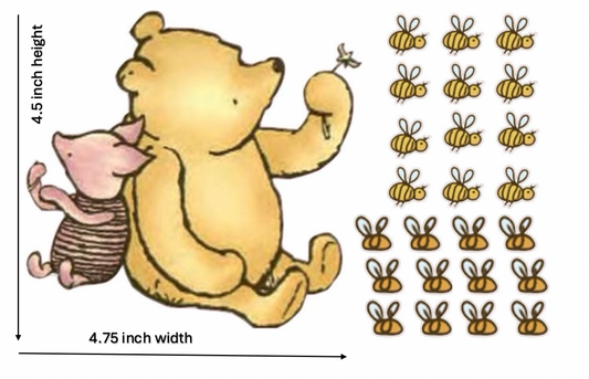 Winnie the Pooh + Bees edible images for desserts, cakes, pre cut 4.5 inch height 4.75 inch width NOT PRE CUT