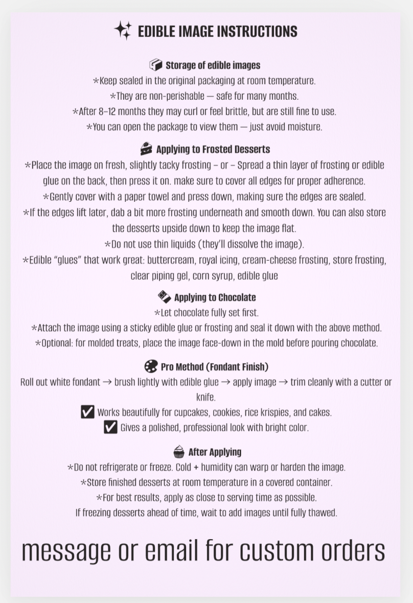 One single CUSTOM Rectangle edible image, many sizes available