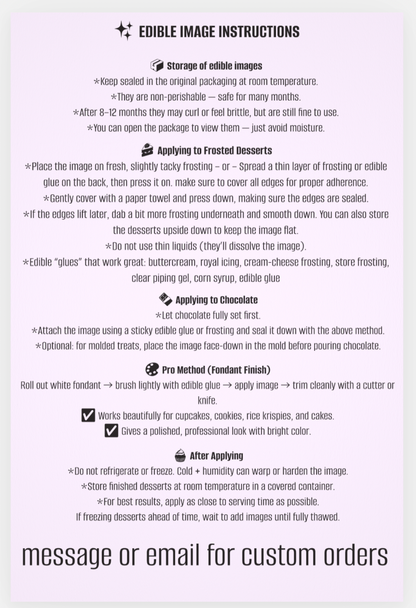 One single CUSTOM Rectangle edible image, many sizes available