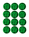 Set of 12 "The Incredible Hulk" pre cut edible image discs for desserts, drink toppers, choose your size