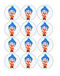 Set of 12 "Plim Plim" pre cut edible image discs for desserts, drink toppers, choose your size