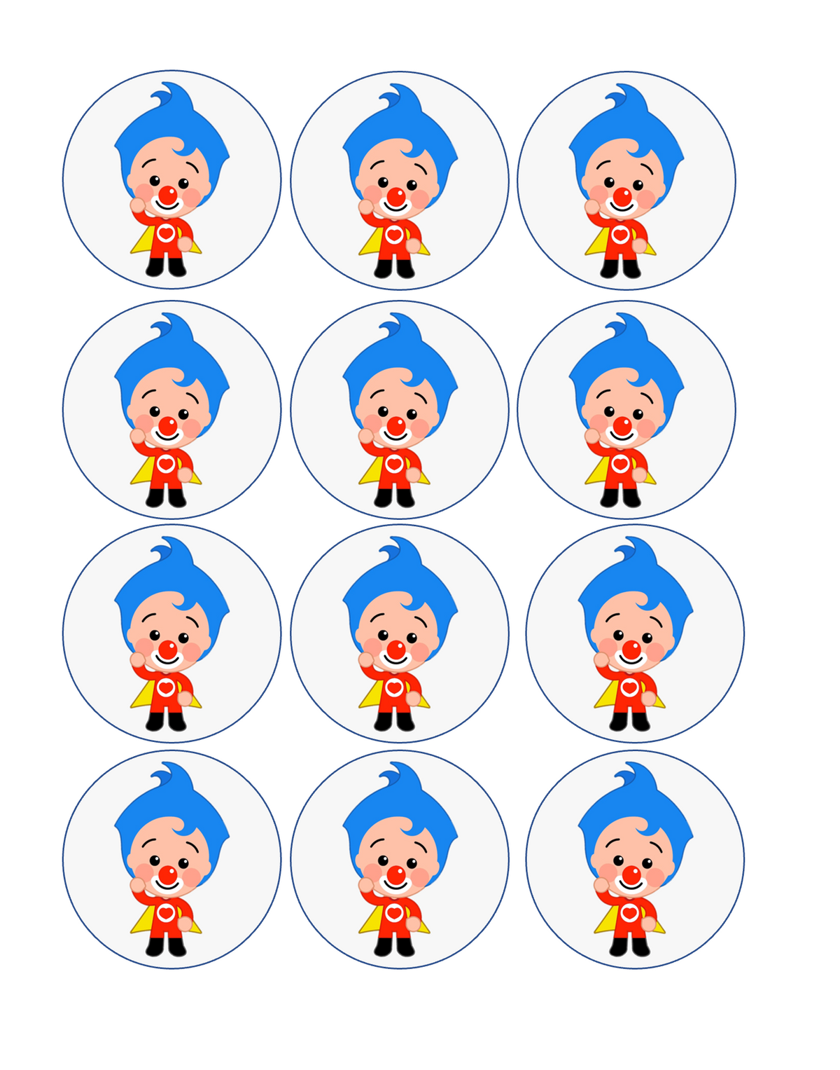 Set of 12 "Plim Plim" pre cut edible image discs for desserts, drink toppers, choose your size