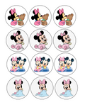 Set of 12 "Baby Minnie and Mickey" pre cut edible image discs for desserts, drink toppers, choose your size