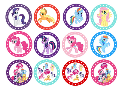 Set of 12 "MLP My Little Pony" pre cut edible image discs for desserts, drink toppers, choose your size