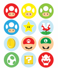 Set of 12 "Super Mario" pre cut edible image discs for desserts, drink toppers, choose your size