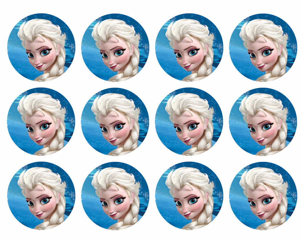Set of 12 "Elsa Frozen" pre cut edible image discs for desserts, drink toppers, choose your size
