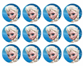 Set of 12 "Elsa Frozen" pre cut edible image discs for desserts, drink toppers, choose your size