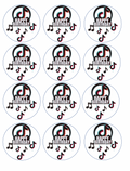 Set of 12 "Tik Tok Happy Birthday" pre cut edible image discs for desserts, drink toppers, choose your size