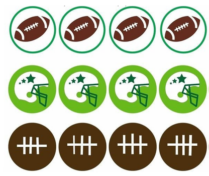 Set of 12 "Kids Football" pre cut edible image discs for desserts, drink toppers, choose your size