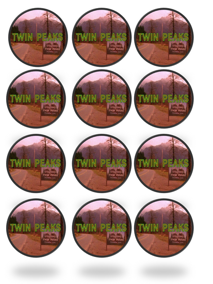 Set of 12 "Twin Peaks show" pre cut edible image discs for desserts, drink toppers, choose your size