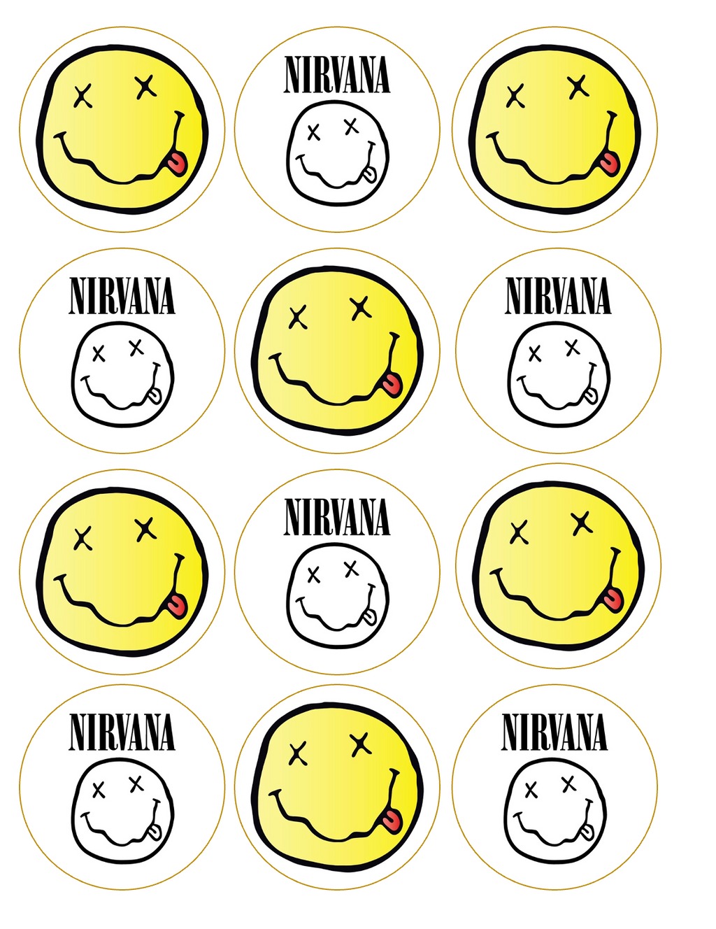 Set of 12 "Nirvana" pre cut edible image discs for desserts, drink toppers, choose your size